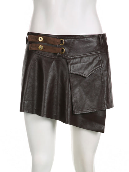 Retro Pocket Stitching A-Line Style Irregular With Personality Skirt