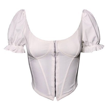 Corset Top Solid Color Satin-Breasted Diamond