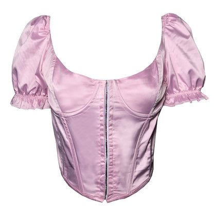 Corset Top Solid Color Satin-Breasted Diamond