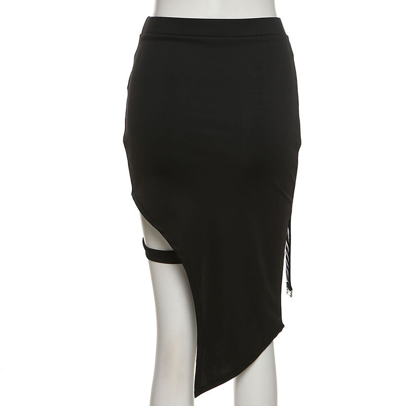 Solid Color Slim Fit High Waist Fashion Irregular Slit Skirt