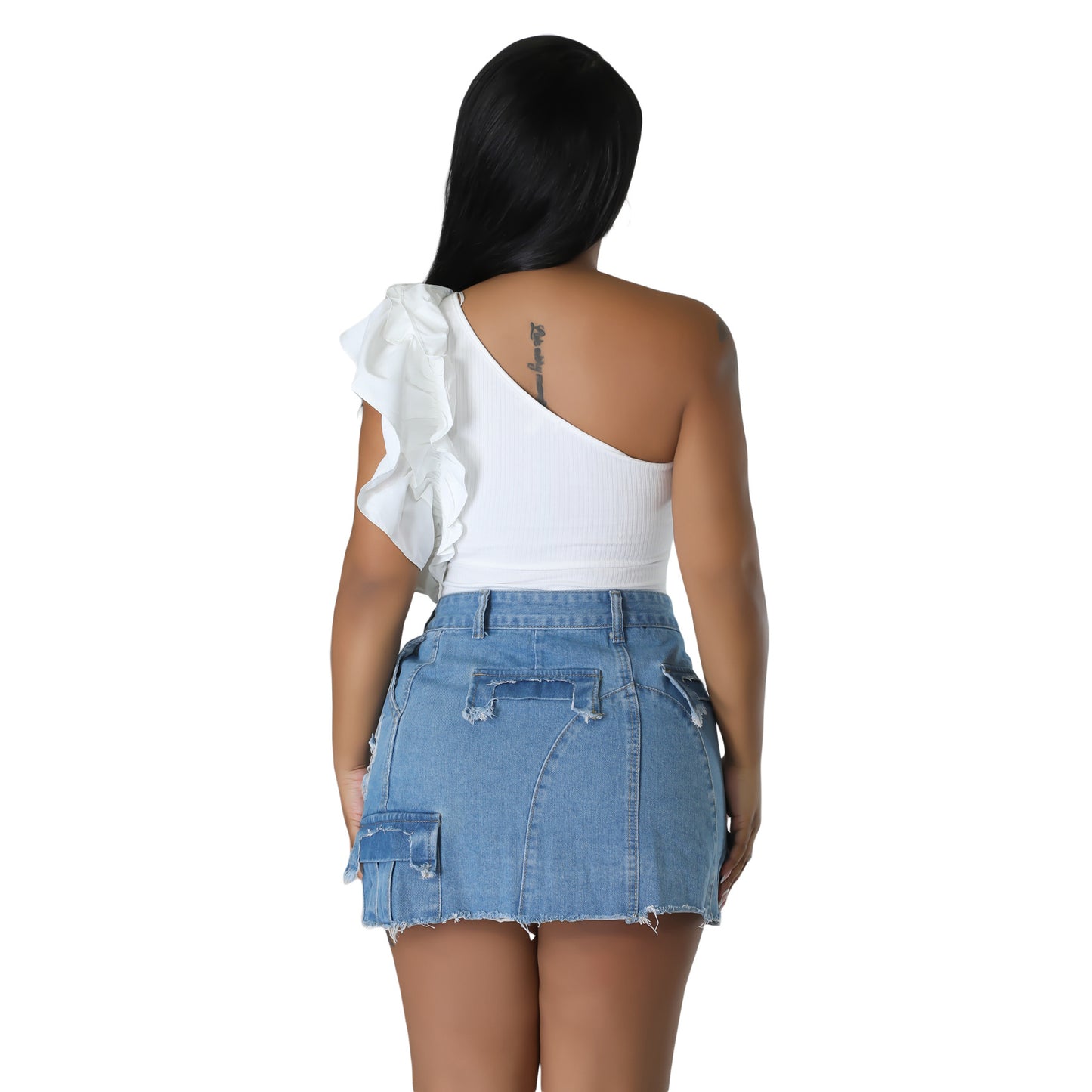 Ripped Pocket Denim Hip Skirt