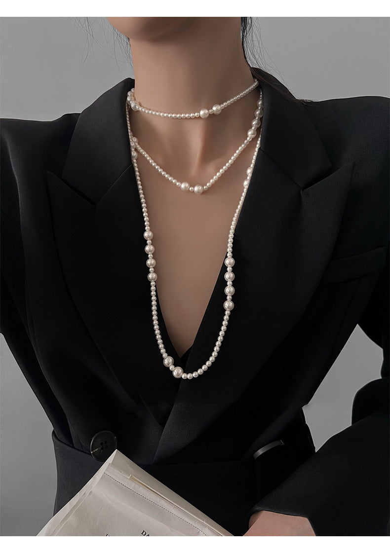 French Retro Long Multi-layer Pearl Necklace