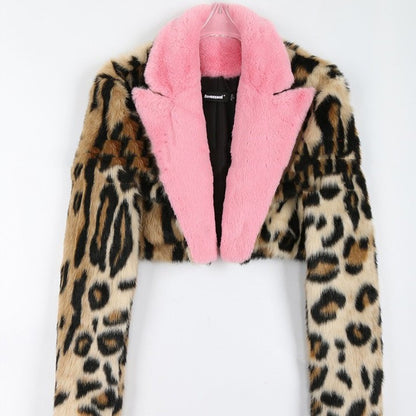 Leopard Print Faux Fur Coat Women's Clothing
