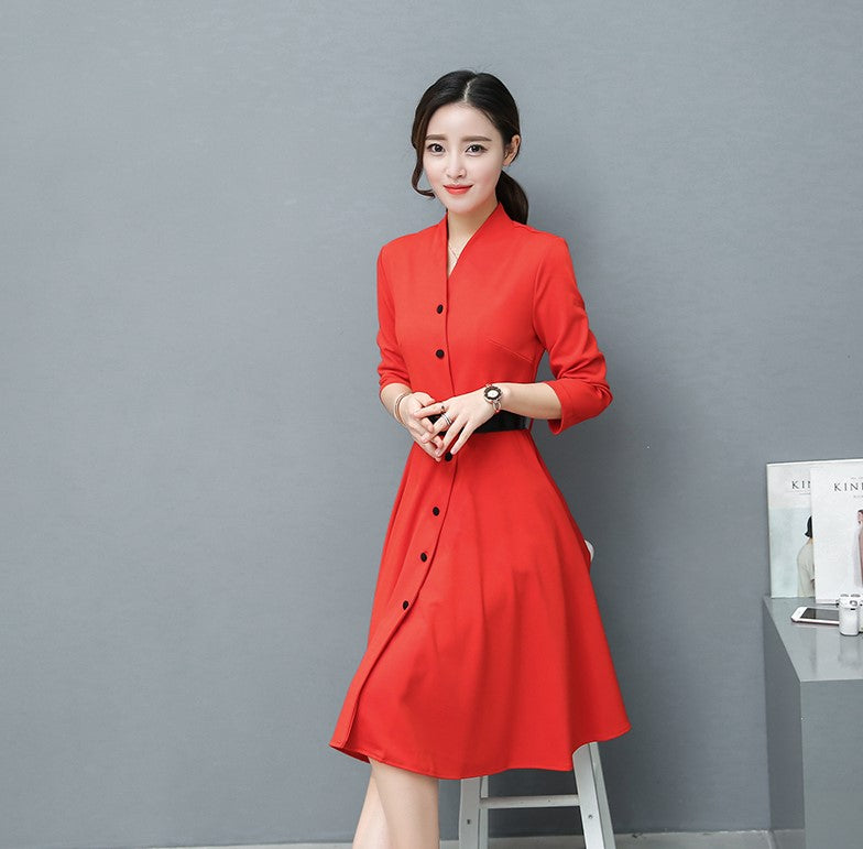 Long Sleeved Dress With Buttons and Strap
