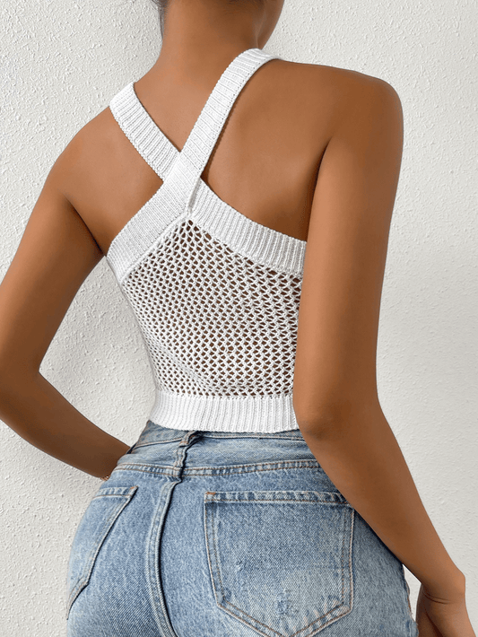 White top cable halter neck