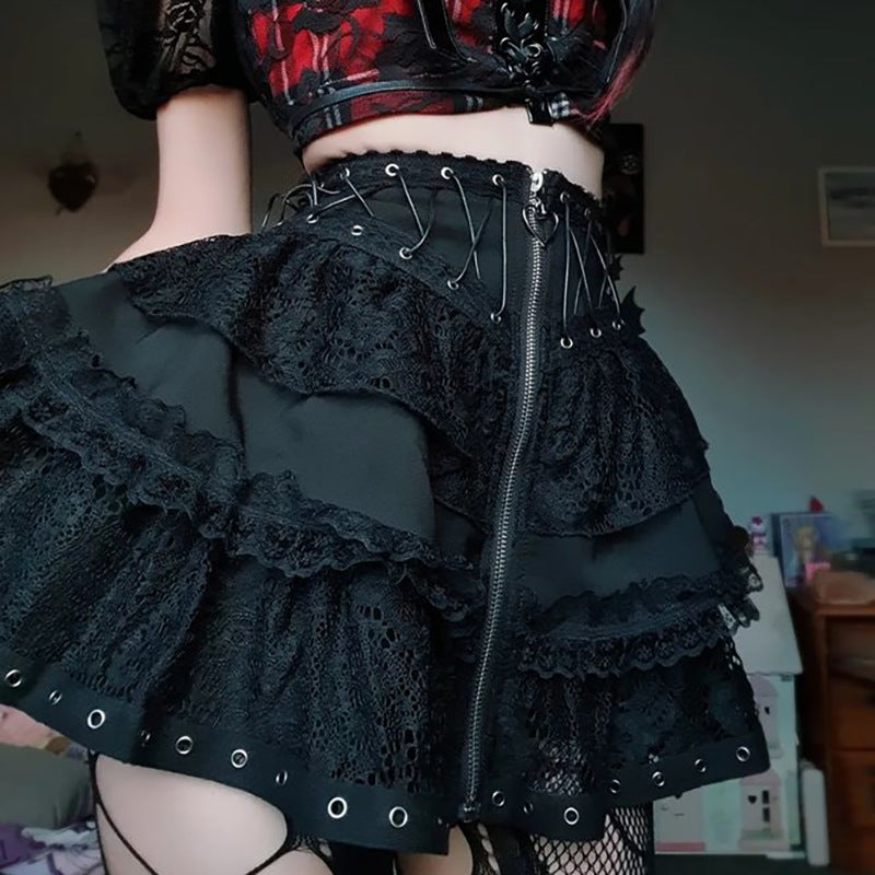 Fashion Casual Zipper Lace Stitching Skirt