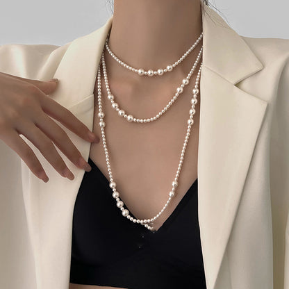 French Retro Long Multi-layer Pearl Necklace