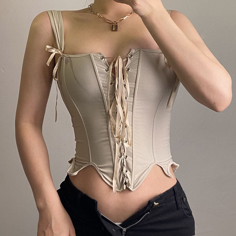 Women's Summer Fashion Corset Top Chest-flattering Slim-fit Lace Up Fishbone Camisole