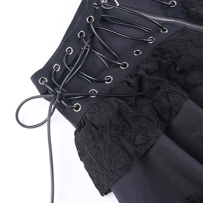 Fashion Casual Zipper Lace Stitching Skirt