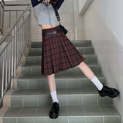 A- Line Plaid Skirt High Waist Design Sense