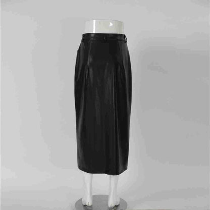 Fashionable Leather High Waist Straight Skirt