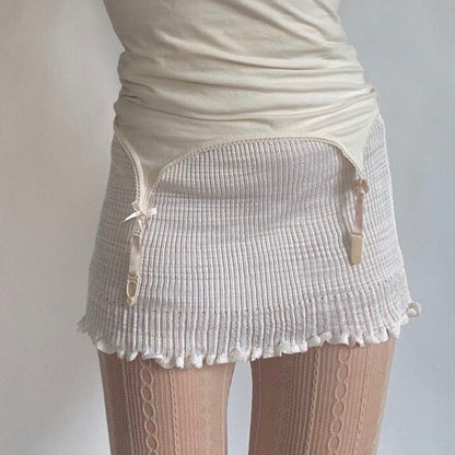 Solid Color Stretch Lace Skirt Ruffle Hip