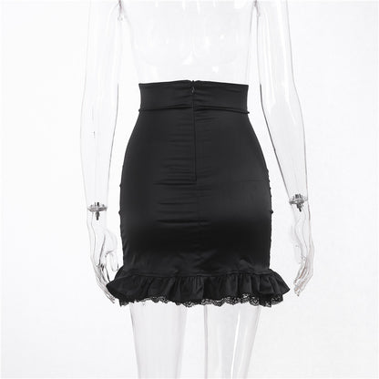 Show Thin Black High Waist Sheath Stitching Skirt