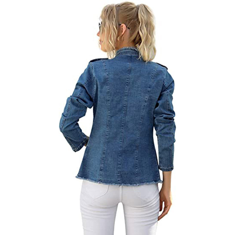 Fashion Single-breasted Solid Color Denim Coat