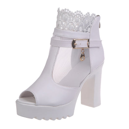 Fish Mouth Lacey Ankle Boots High Heels