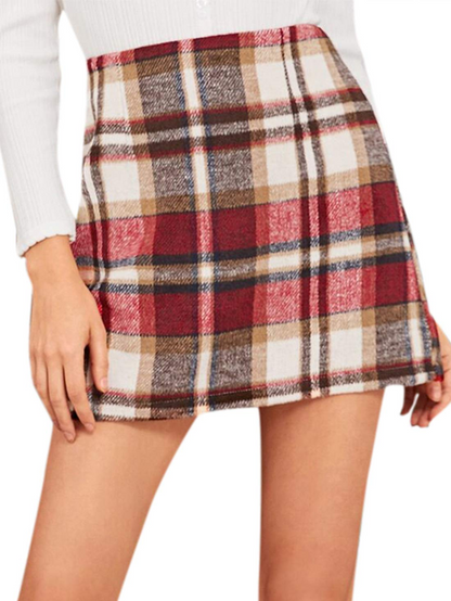 High-waisted Plaid Skirt Tight Pencil Wool Mini Skirt