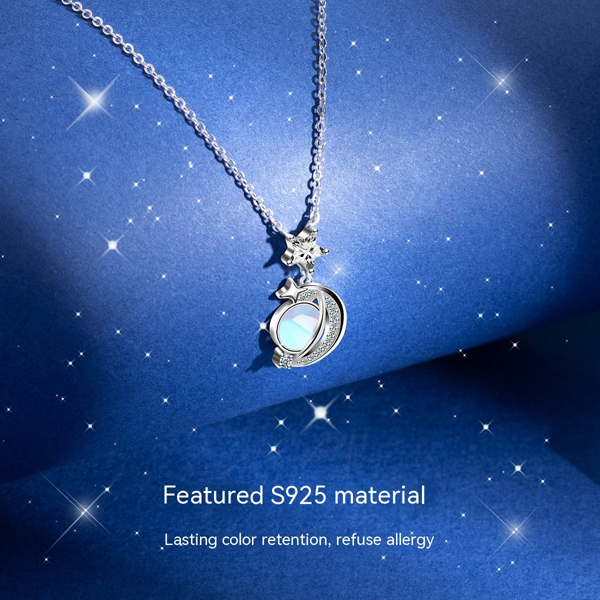 Sterling Silver Fashion Design Star Moon Necklace