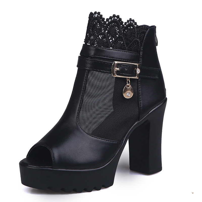 Fish Mouth Lacey Ankle Boots High Heels