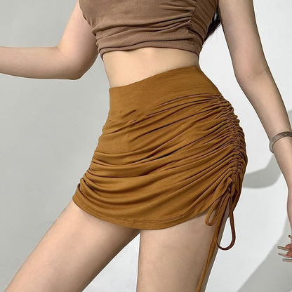 Hip-wrapped Drawstring Ruffle Mini Skirt