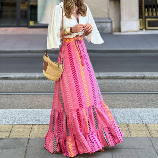 Boho Rose Red Elastic Waistband Skirt