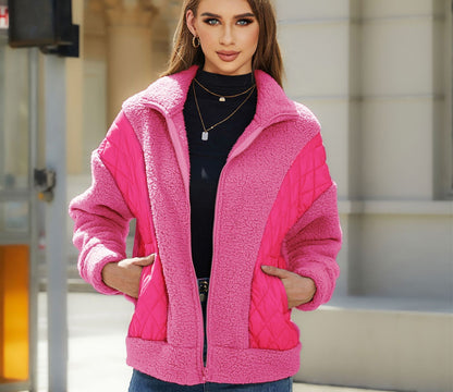 Cardigan Zipper Plush Stitching Women's Coat