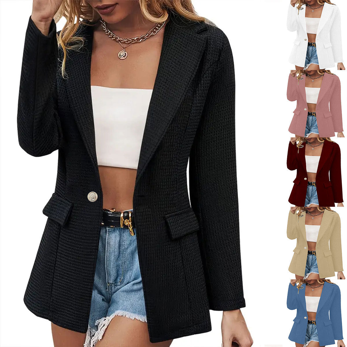 Fashion Casual Solid Color Long Sleeve Blazer