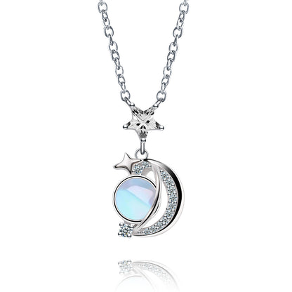 Sterling Silver Fashion Design Star Moon Necklace