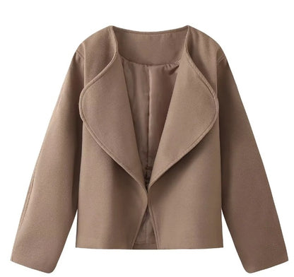 Women's Fashion Solid Color Short Cardigan Woolen Coat