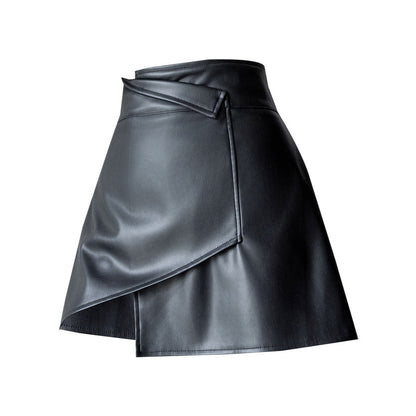 Black Irregular Small Leather Skirt Half Body