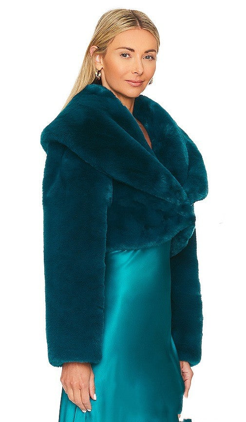 Women's Elegant Green Faux Fur Dress Jacket