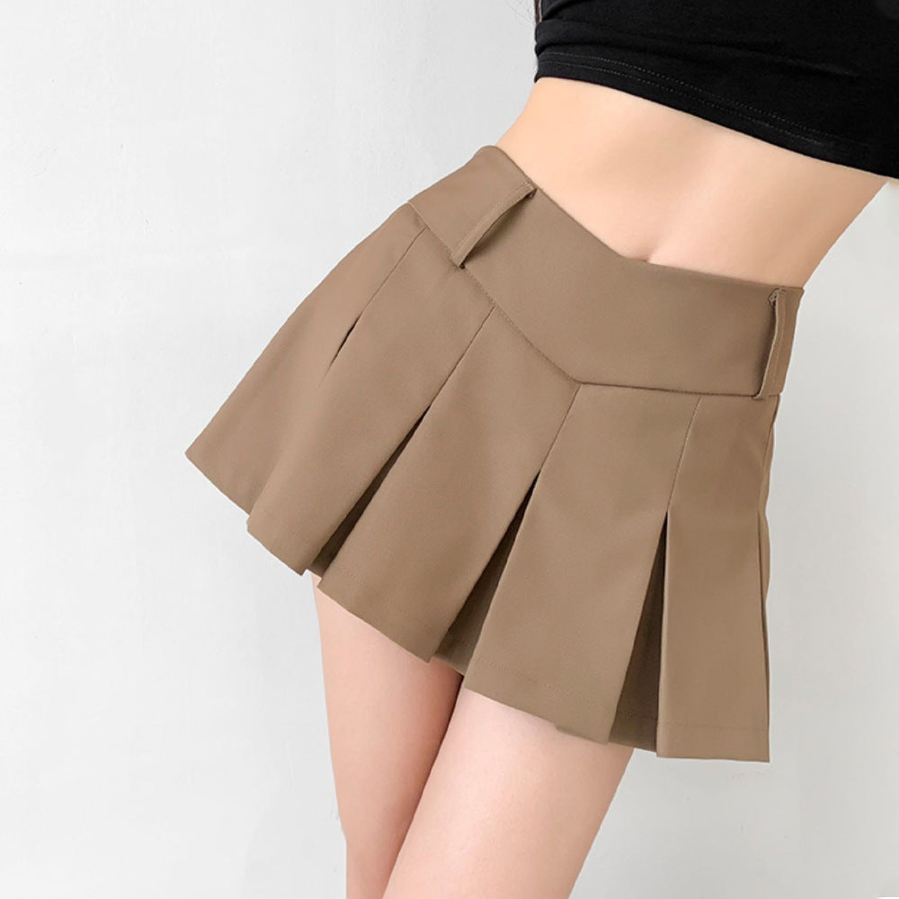 Preppy Style V Waist Ultra Short Anti-exposure A-Line Skirt