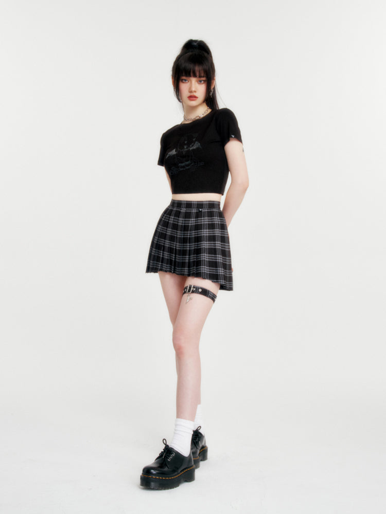 Dark Japanese College Style High Waist Slimming Pleated Skirt