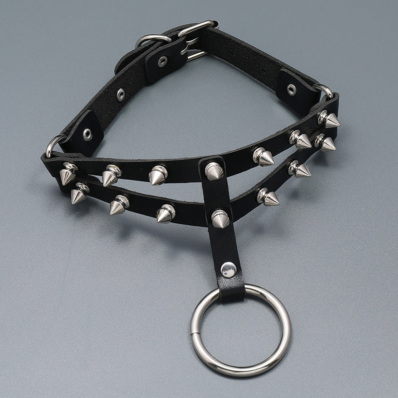 Punk Exaggerated Pointed Leather Necklace