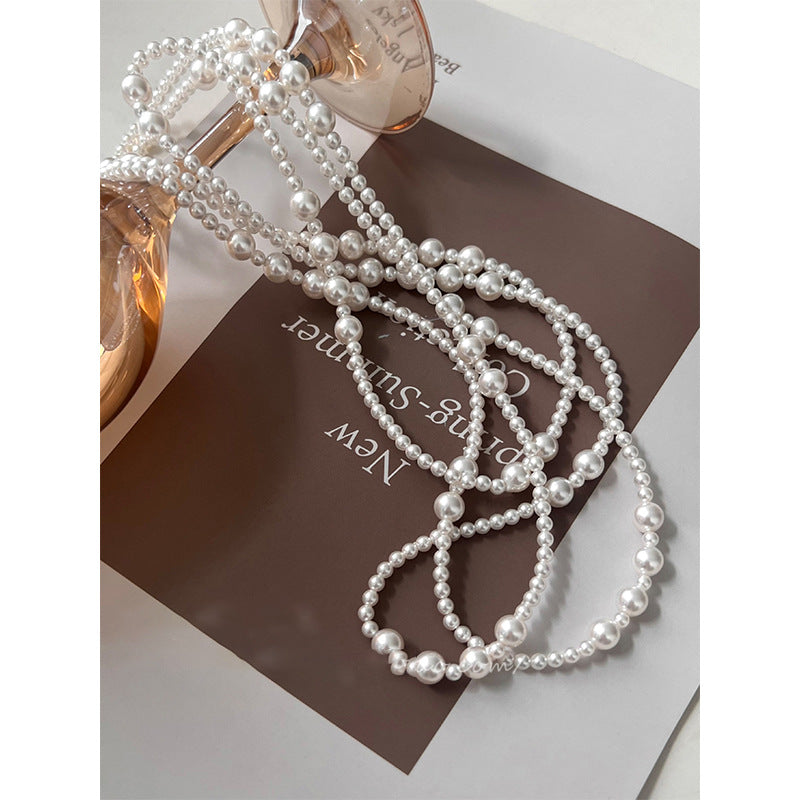 French Retro Long Multi-layer Pearl Necklace