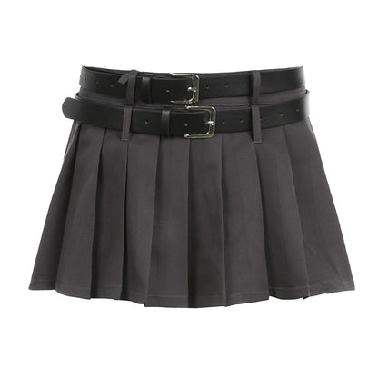 Double Waistband Pleated Mini Skirt With Lining