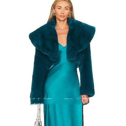 Women's Elegant Green Faux Fur Dress Jacket
