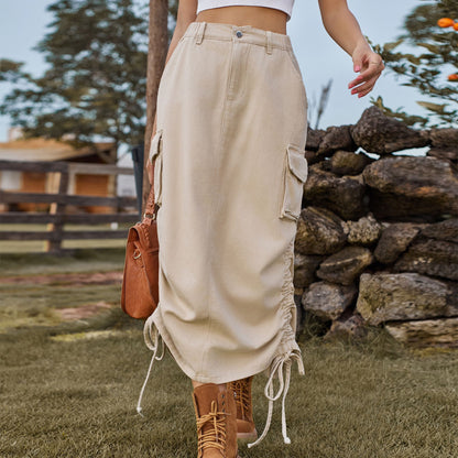 American-style Denim Casual Midi Skirt