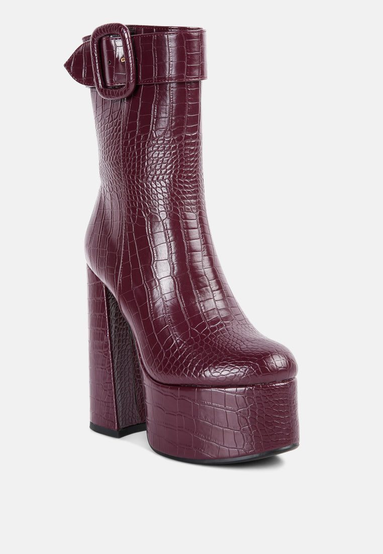 bumpy croc high block heeled chunky ankle boots-7