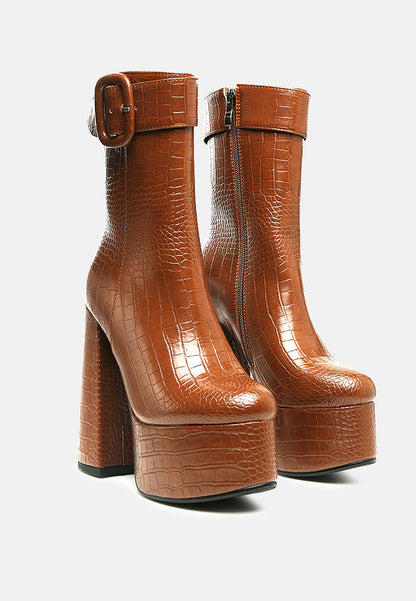 bumpy croc high block heeled chunky ankle boots-1