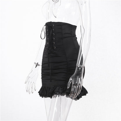 Show Thin Black High Waist Sheath Stitching Skirt