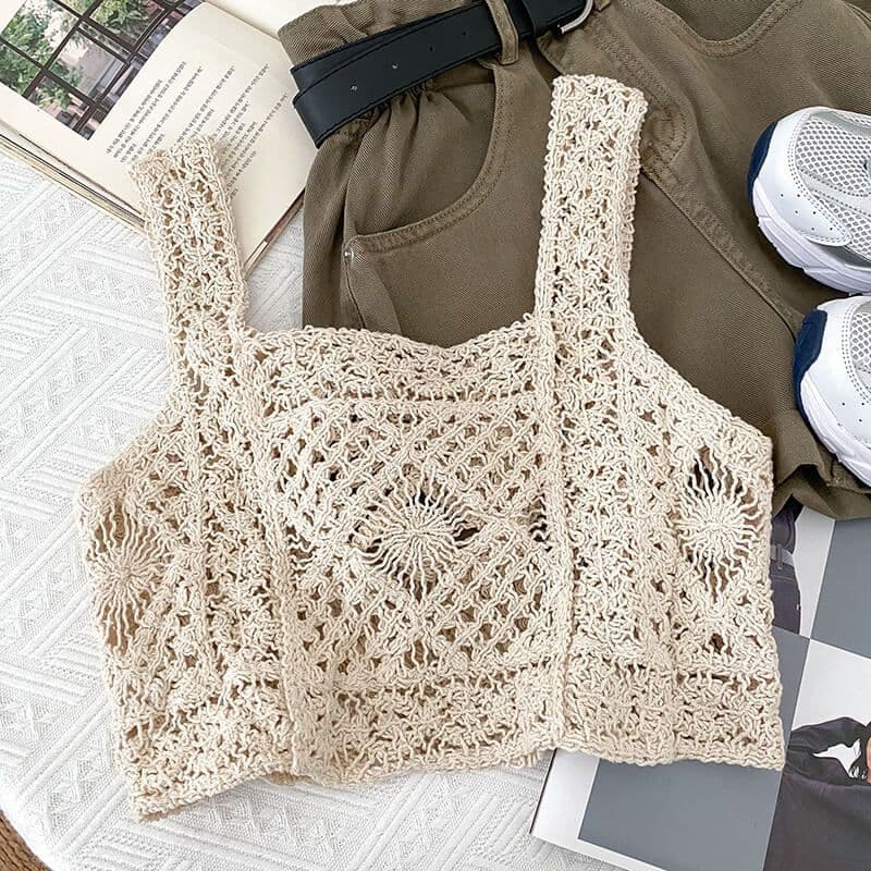 Crochet crop top retro white