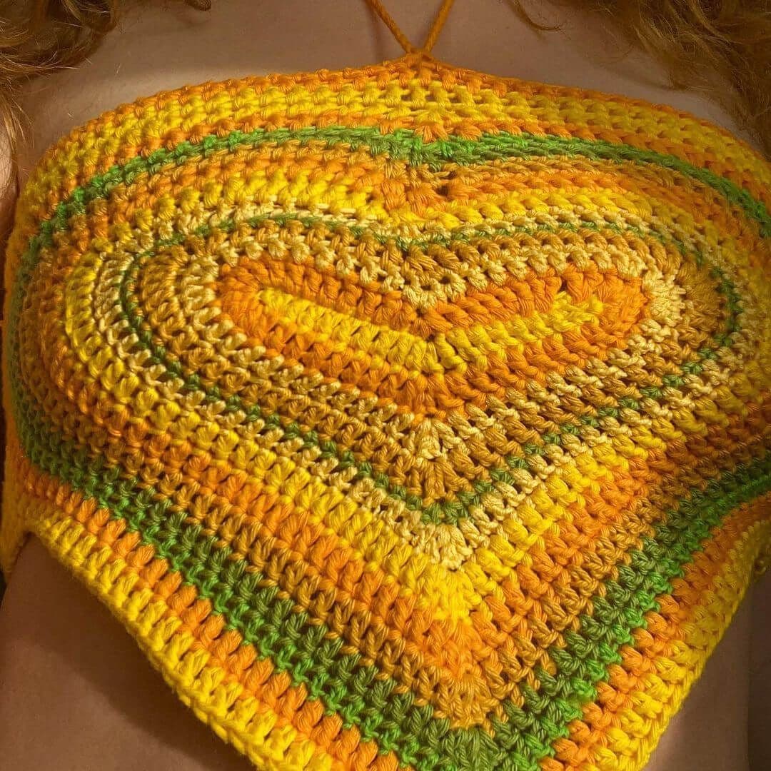 Crochet top rainbow heart green