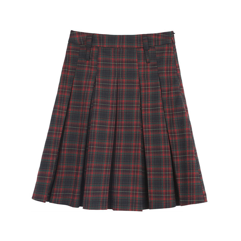 A- Line Plaid Skirt High Waist Design Sense