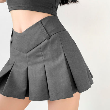 Preppy Style V Waist Ultra Short Anti-exposure A-Line Skirt