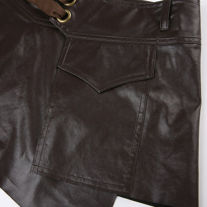 Retro Pocket Stitching A-Line Style Irregular With Personality Skirt