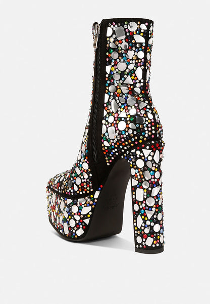 Fancy Mirror Embellished Platform High Heel Boots-3