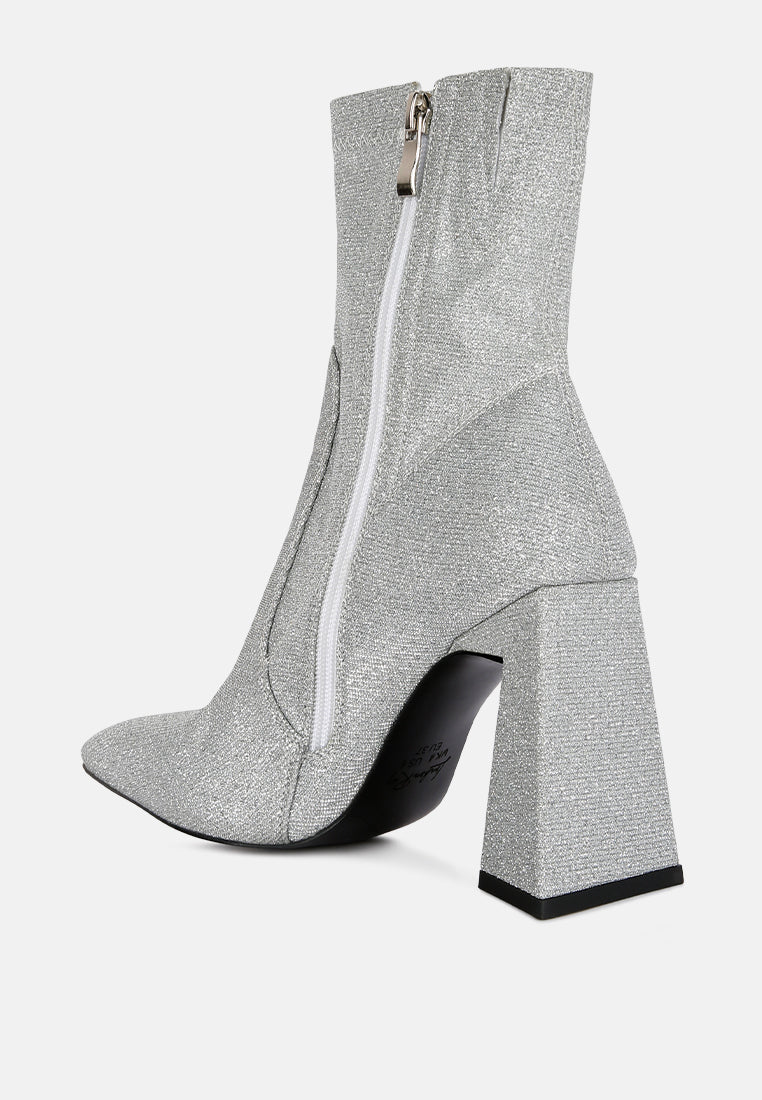 hustlers shimmer block heeled ankle boots-7