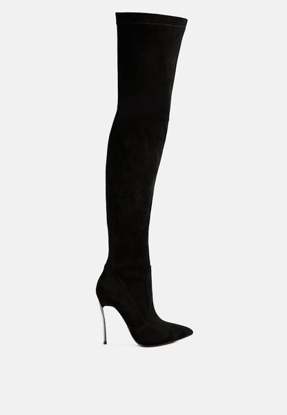 jaynetts stretch suede micro high knee boots-10