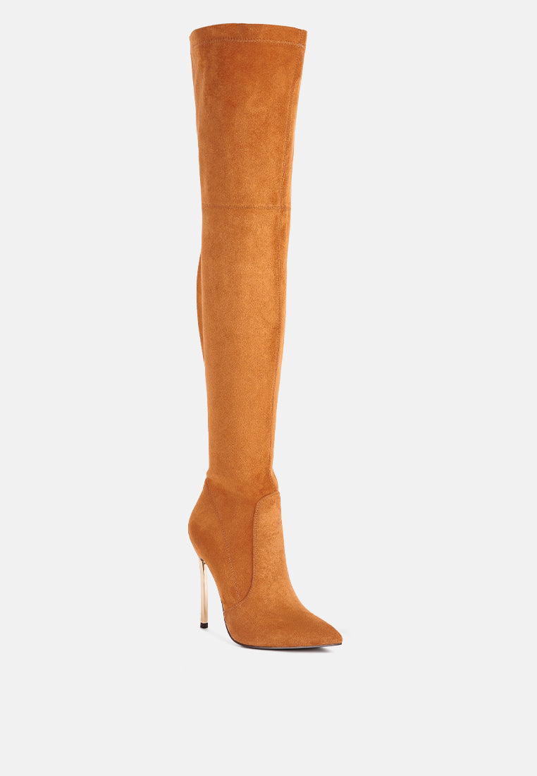 jaynetts stretch suede micro high knee boots-1