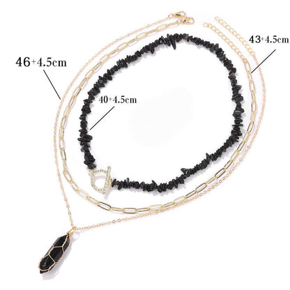 3 Pieces Irregular Chip Beads Necklaces, Natural Stone Hexagonal Column Pendant Necklace, Tiger Eye